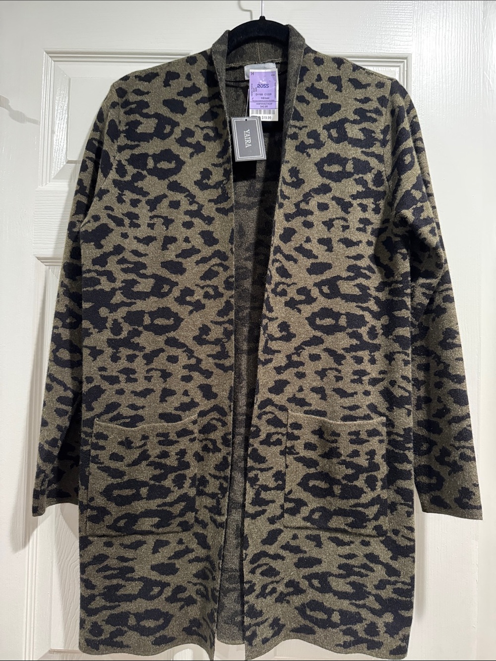 Yaira Olive and Black Leopard-Print Open Cardigan